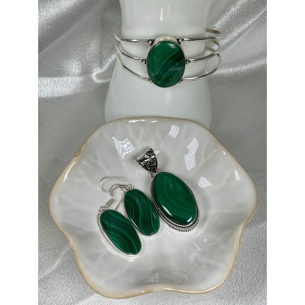 Magnificent Malachite‎ Cuff, Pendant, and Earrings Gift Set